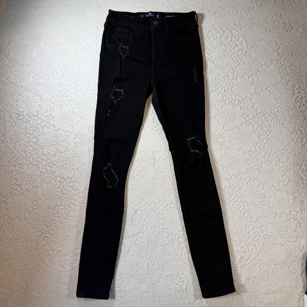 Hollister Jeans Womens 1R Black High Rise Super Skinny Distressed 25x29 Denim